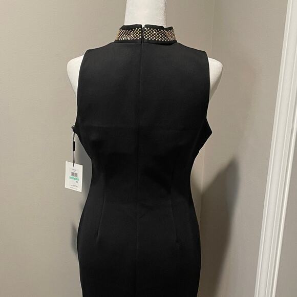 Calvin Klein Black Sheath Dress NWT Studded Choker V-Neck Scuba Knit Sz 8 Party - Picture 7 of 10